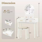 Coiffeuse Costway avec miroir et lumières, tabouret rembourré, 3 couleurs d'éclairage réglables