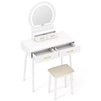 Coiffeuse Costway avec miroir et lumières, tabouret rembourré, 3 couleurs d'éclairage réglables