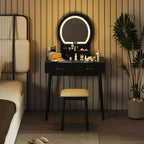 Coiffeuse Costway avec miroir et lumières, tabouret rembourré, 3 couleurs d'éclairage réglables