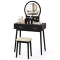 Costway Small Vanity Desk w/Mirror & Lights Cushioned Stool 3 Adjustable Lighting Colors