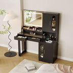 Coiffeuse moderne Acekool avec miroir, tiroirs et armoires, table de maquillage cannelée pour chambre à coucher