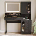 Acekool Modern Vanity Desk with Mirror, Drawers & Cabinets, Fluted Makeup Table for Bedroom