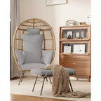Fauteuil œuf en osier d'extérieur avec ottoman, chaises longues de patio en rotin surdimensionnées, coussin épais, capacité de 440 livres, pour la détente sur la terrasse, le porche et dans le jardin