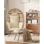 Fauteuil œuf en osier d'extérieur avec ottoman, chaises longues de patio en rotin surdimensionnées, coussin épais, capacité de 440 livres, pour la détente sur la terrasse, le porche et dans le jardin