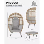 Fauteuil œuf en osier d'extérieur avec ottoman, chaises longues de patio en rotin surdimensionnées, coussin épais, capacité de 440 livres, pour la détente sur la terrasse, le porche et dans le jardin