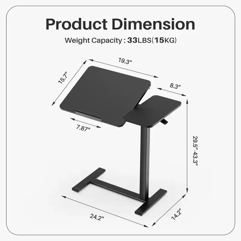 TUYOHW Table de lit réglable en hauteur et table d'ordinateur portable roulante avec plateau inclinable, table de chevet mobile roulante pour ordinateur portable, lit, canapé, bureau