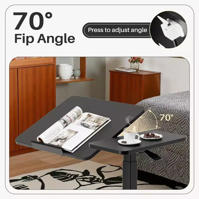 TUYOHW Table de lit réglable en hauteur et table d'ordinateur portable roulante avec plateau inclinable, table de chevet mobile roulante pour ordinateur portable, lit, canapé, bureau