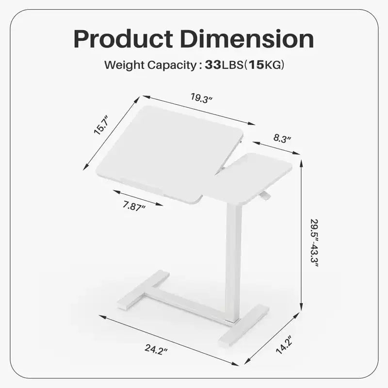 TUYOHW Table de lit réglable en hauteur et table d'ordinateur portable roulante avec plateau inclinable, table de chevet mobile roulante pour ordinateur portable, lit, canapé, bureau