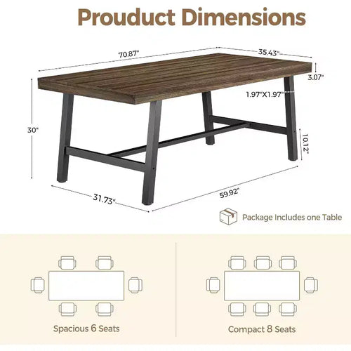 Table à manger rectangulaire de 180 cm pour 6 à 10 personnes, table de cuisine de ferme moderne avec pieds réglables, table de salle à manger longue et robuste, marron