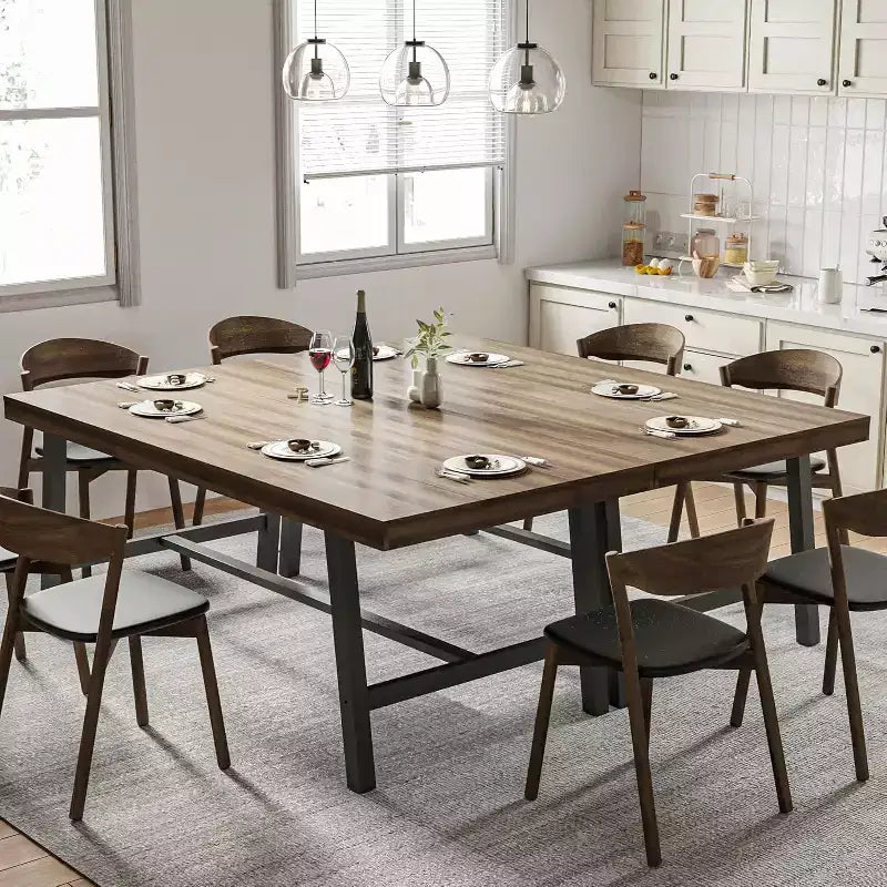 Table à manger rectangulaire de 180 cm pour 6 à 10 personnes, table de cuisine de ferme moderne avec pieds réglables, table de salle à manger longue et robuste, marron