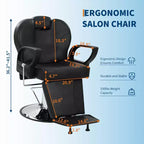 Fauteuil de barbier, Fauteuil de barbier inclinable robuste avec hauteur et appui-tête réglables, Fauteuil de coiffure pivotant à 360 degrés avec repose-pieds