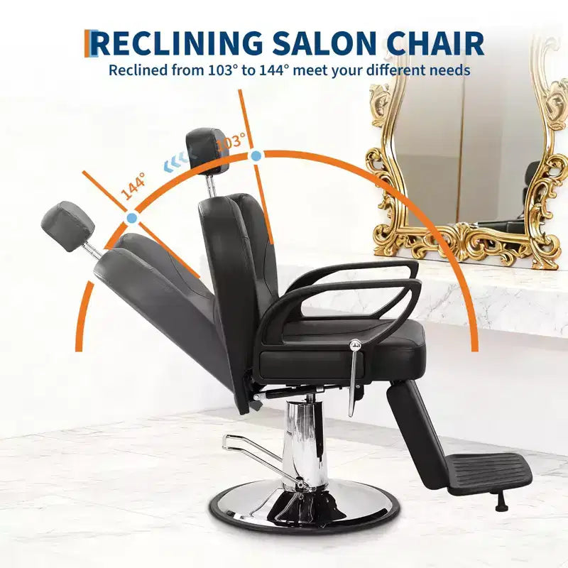 Fauteuil de barbier, Fauteuil de barbier inclinable robuste avec hauteur et appui-tête réglables, Fauteuil de coiffure pivotant à 360 degrés avec repose-pieds