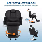 Fauteuil de barbier, Fauteuil de barbier inclinable robuste avec hauteur et appui-tête réglables, Fauteuil de coiffure pivotant à 360 degrés avec repose-pieds