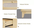 Commode à 6 tiroirs en rotin, avec ports USB et prises de courant, 6 tiroirs de rangement pour chambre à coucher, salon, couloir, chevet, salle à manger, couloir