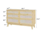Commode à 6 tiroirs en rotin, avec ports USB et prises de courant, 6 tiroirs de rangement pour chambre à coucher, salon, couloir, chevet, salle à manger, couloir