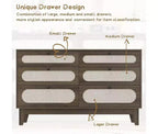 Commode à 6 tiroirs en rotin, avec ports USB et prises de courant, 6 tiroirs de rangement pour chambre à coucher, salon, couloir, chevet, salle à manger, couloir