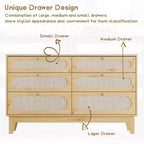 Commode à 6 tiroirs en rotin, avec ports USB et prises de courant, 6 tiroirs de rangement pour chambre à coucher, salon, couloir, chevet, salle à manger, couloir