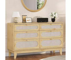 Commode à 6 tiroirs en rotin, avec ports USB et prises de courant, 6 tiroirs de rangement pour chambre à coucher, salon, couloir, chevet, salle à manger, couloir