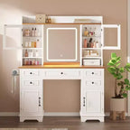 Acekool White Vanity Desk with Mirror, Adjustable Light, Drawers and Charging Ports for Bedroom or Dressing Room