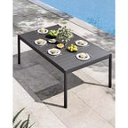 Patio Dining Table with Tempered Glass Desktop, Rectangular Outdoor Table, Weather-Resistant Dining Table
