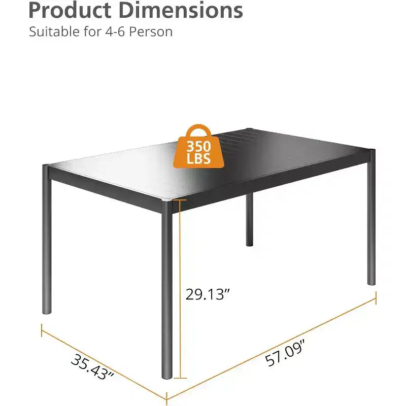 Table de salle à manger de patio avec plateau en verre trempé, table rectangulaire d'extérieur, table à manger résistante aux intempéries
