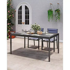 Table de salle à manger de patio avec plateau en verre trempé, table rectangulaire d'extérieur, table à manger résistante aux intempéries