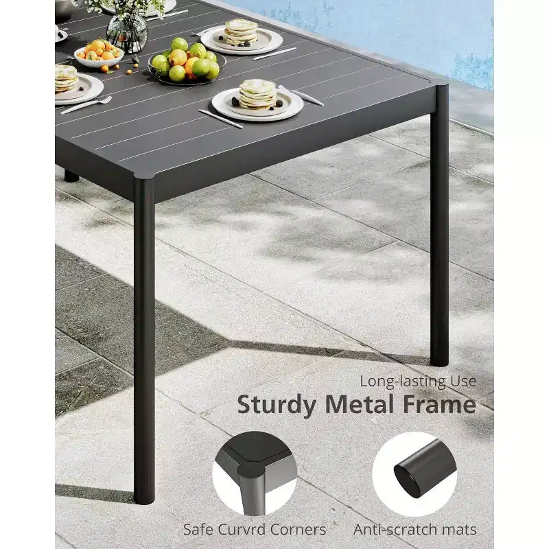 Table de salle à manger de patio avec plateau en verre trempé, table rectangulaire d'extérieur, table à manger résistante aux intempéries