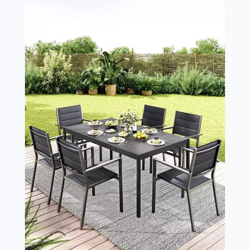 Table de salle à manger de patio avec plateau en verre trempé, table rectangulaire d'extérieur, table à manger résistante aux intempéries