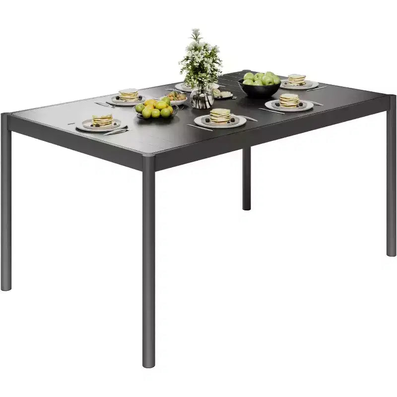 Table de salle à manger de patio avec plateau en verre trempé, table rectangulaire d'extérieur, table à manger résistante aux intempéries