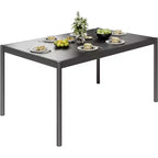 Table de salle à manger de patio avec plateau en verre trempé, table rectangulaire d'extérieur, table à manger résistante aux intempéries