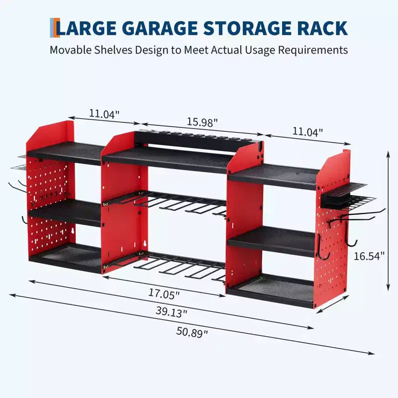 Organisateur d'outils électriques mural, support de garage robuste à 4 niveaux, étagère de rangement pour 8 perceuses sans fil avec crochets, étagère pour forets, support de rangement pour batteries