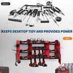 Organisateur d'outils électriques mural, support de garage robuste à 4 niveaux, étagère de rangement pour 8 perceuses sans fil avec crochets, étagère pour forets, support de rangement pour batteries