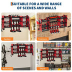 Organisateur d'outils électriques mural, support de garage robuste à 4 niveaux, étagère de rangement pour 8 perceuses sans fil avec crochets, étagère pour forets, support de rangement pour batteries