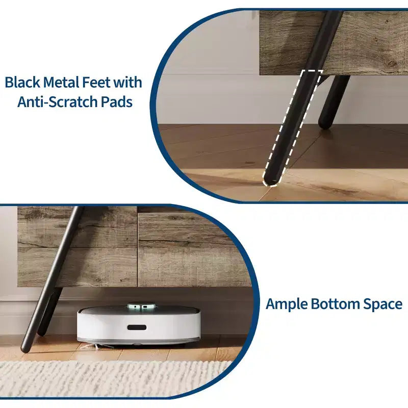 Meuble TV meuble de divertissement moderne avec étagère réglable, 2 tiroirs, console multimédia, pieds en métal en forme de U, pour salon, chambre, bureau