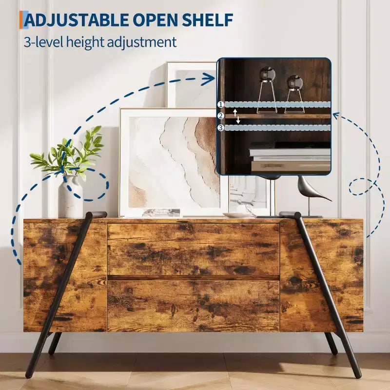 TV StandModern Entertainment Center with Adjustable Shelf, 2 Drawers, Media Console, u-Shaped Metal Legs, for Living Room, Bedroom, Office Furniture