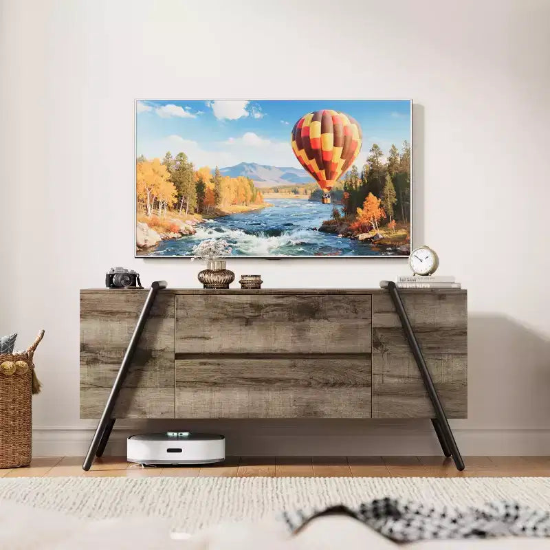 Meuble TV meuble de divertissement moderne avec étagère réglable, 2 tiroirs, console multimédia, pieds en métal en forme de U, pour salon, chambre, bureau
