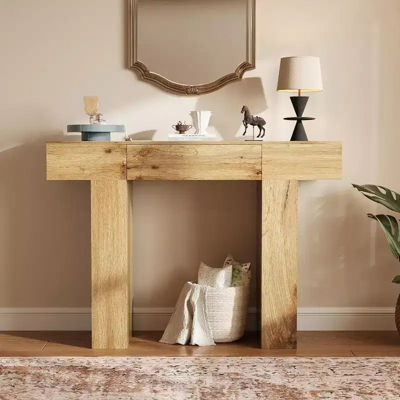 Table console de 47 po avec tiroir, table de canapé style ferme et table d'entrée pour couloir étroit et salon