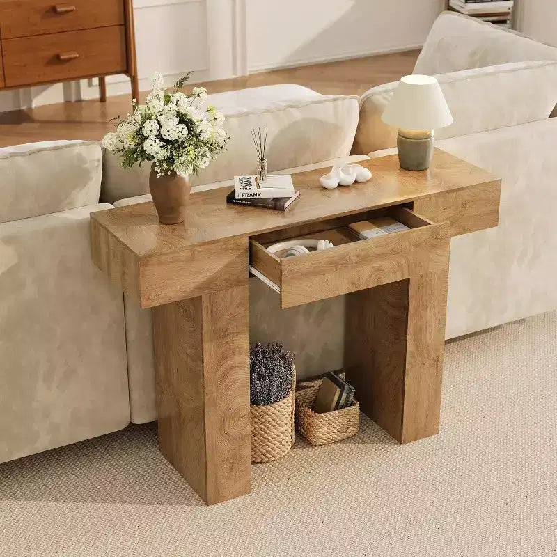 Table console de 47 po avec tiroir, table de canapé style ferme et table d'entrée pour couloir étroit et salon