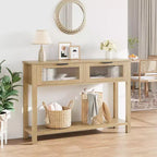 Console étroite à 2 niveaux avec 2 tiroirs en verre, table de canapé et d'entrée moderne pour salon, couloir, naturel