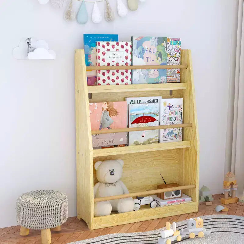 MAYEERTY Étagère à Livres pour Enfants à 3 Niveaux, Aide à Garder les Chambres et Salles de Jeux Rangées Naturel