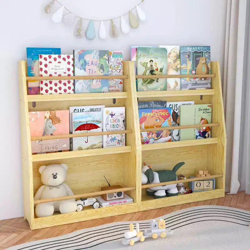 MAYEERTY Étagère à Livres pour Enfants à 3 Niveaux, Aide à Garder les Chambres et Salles de Jeux Rangées Naturel