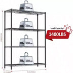 Étagères métalliques en fil noir robustes de 635 kg, 4 niveaux, réglables, pour garage, cuisine, bureau, dortoir, entrepôt