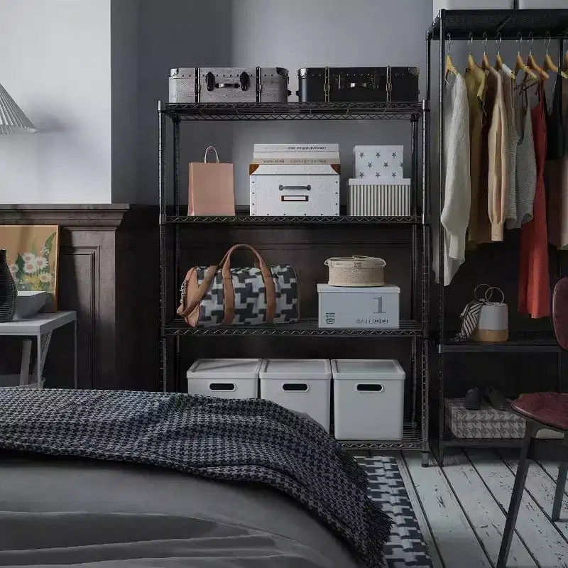 Étagères métalliques en fil noir robustes de 635 kg, 4 niveaux, réglables, pour garage, cuisine, bureau, dortoir, entrepôt