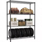 Étagères métalliques en fil noir robustes de 635 kg, 4 niveaux, réglables, pour garage, cuisine, bureau, dortoir, entrepôt