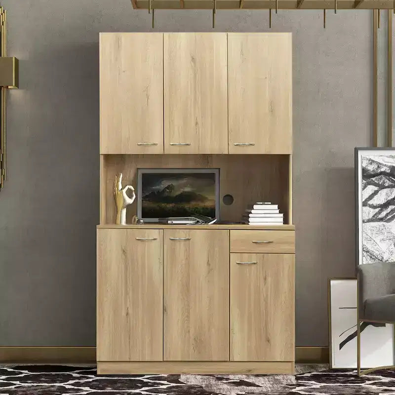 70,87 Meuble de rangement de cuisine autoportant avec 6 portes, tiroir, étagères ouvertes, buffet polyvalent, meuble de rangement pour loisirs créatifs