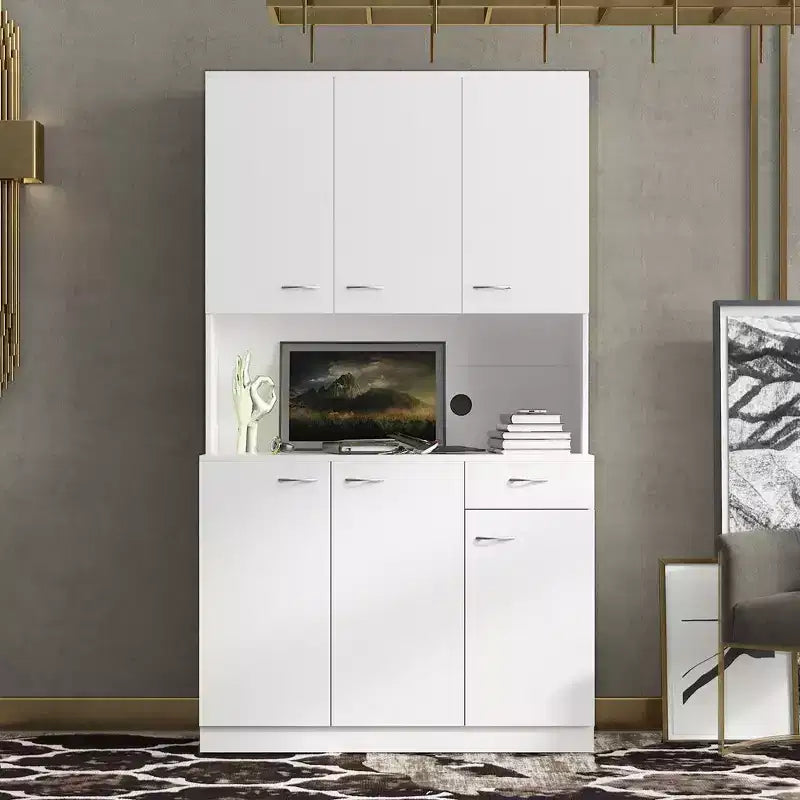 70,87 Meuble de rangement de cuisine autoportant avec 6 portes, tiroir, étagères ouvertes, buffet polyvalent, meuble de rangement pour loisirs créatifs