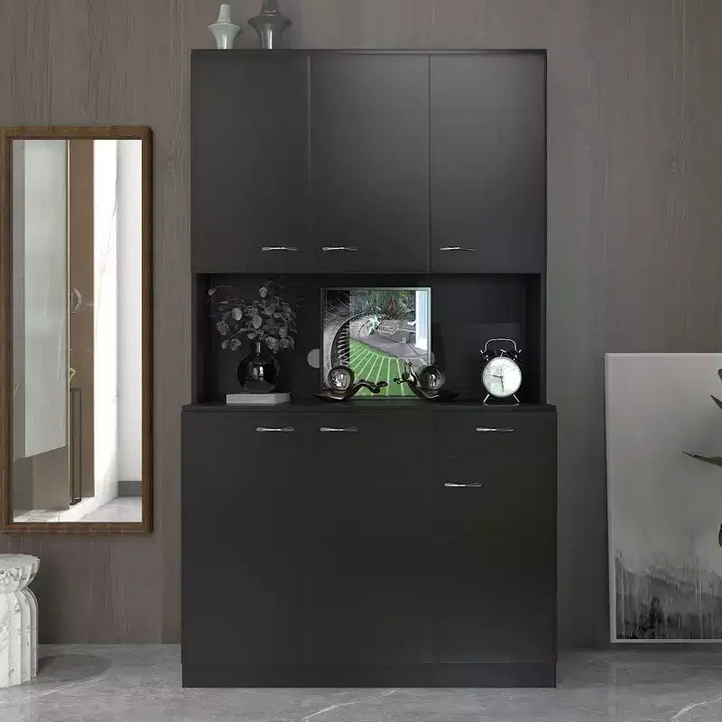 70,87 Meuble de rangement de cuisine autoportant avec 6 portes, tiroir, étagères ouvertes, buffet polyvalent, meuble de rangement pour loisirs créatifs