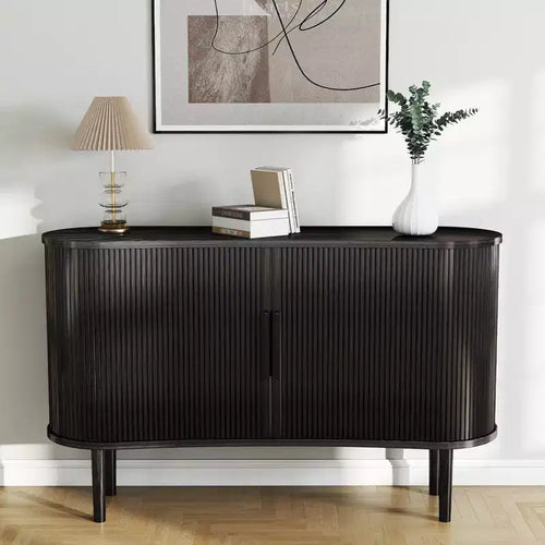 AEELLEEA Storage Sideboard 1.4M Long Curved MDF Modern Buffet Cabinet with Doors for Kitchen Living Room Bedroom Black