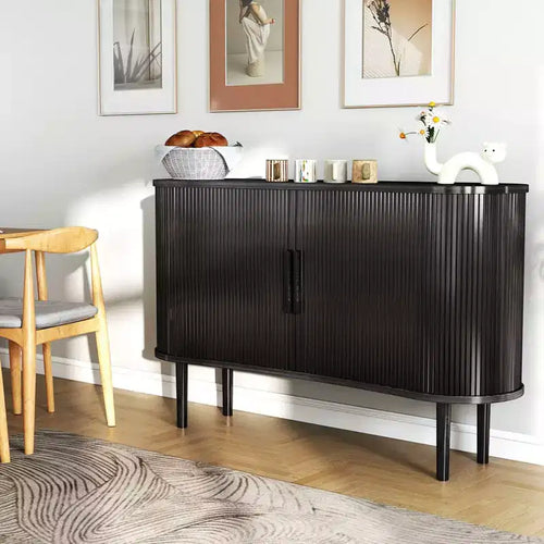 Buffet de rangement AEELLEEA 1,4 m de long en MDF courbé moderne avec portes pour cuisine, salon, chambre, noir