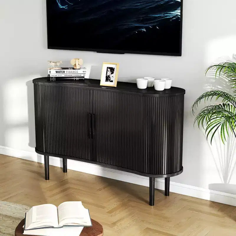 Buffet de rangement AEELLEEA 1,4 m de long en MDF courbé moderne avec portes pour cuisine, salon, chambre, noir